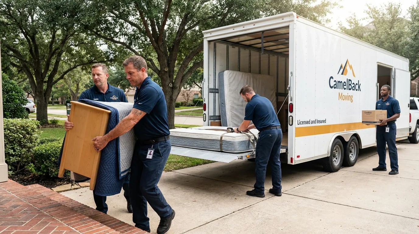 Crew loading residential truck for cross-state move from Woodcliff Lake, NJ
