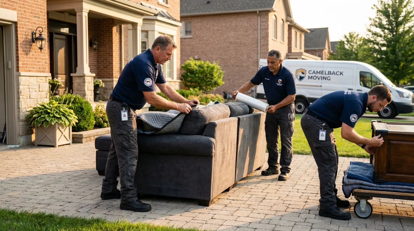 Large estate moving crew wrapping furniture in Woodcliff Lake, NJ